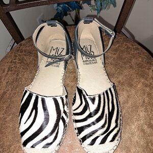 Miz Mooz Black and White Espadrille Sandals with Zebra Print